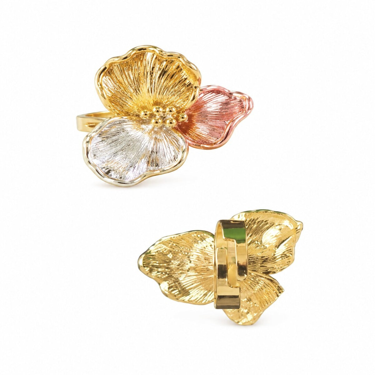 Gold Plated Tricolor Flower Ring