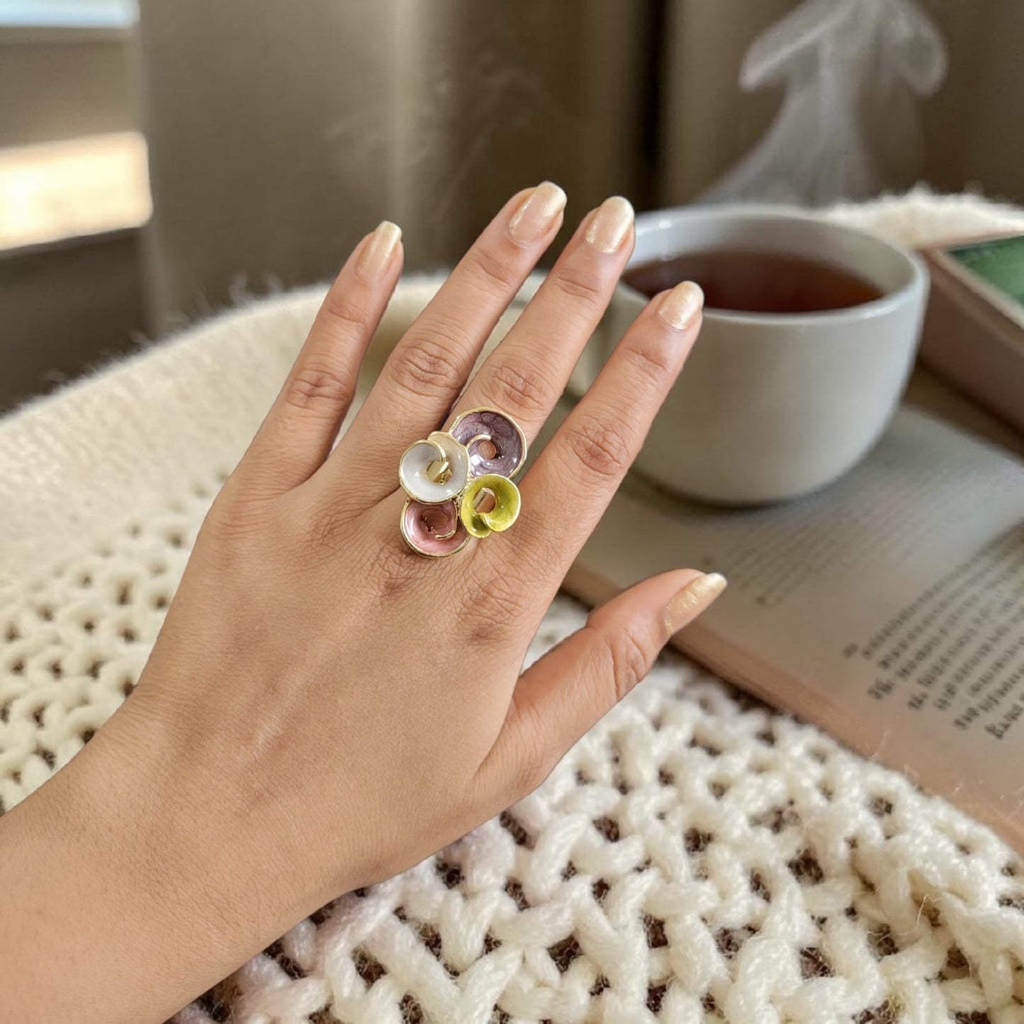 Gold Plated Pastel Enamel Ring