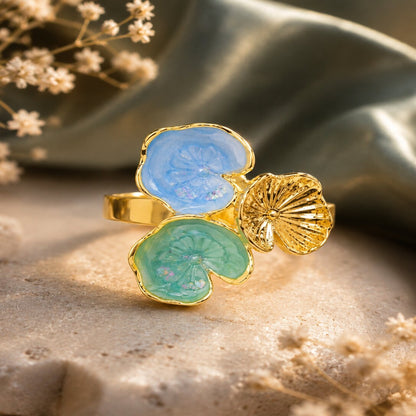Gold Plated Blue Floral Ring