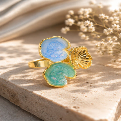 Gold Plated Blue Floral Ring