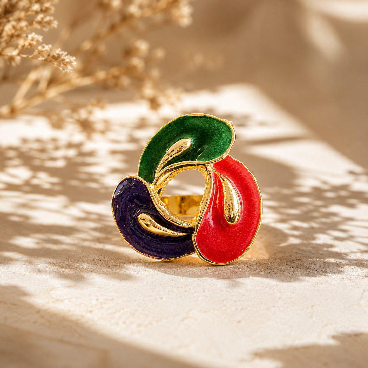 Gold Plated Tricolor Swirl Ring