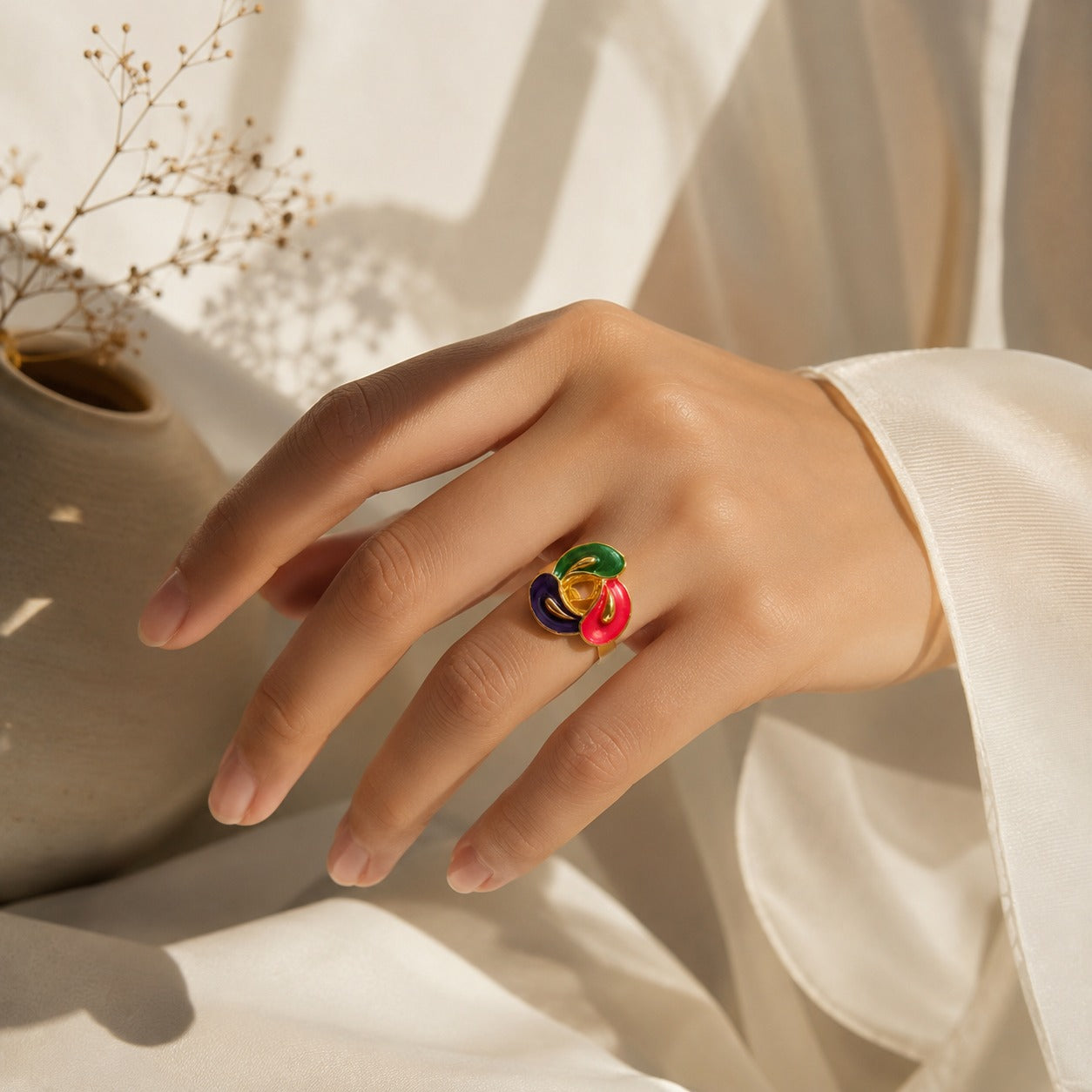 Gold Plated Tricolor Swirl Ring