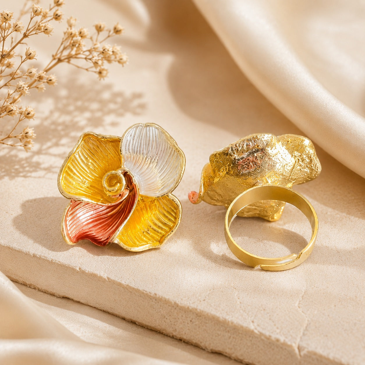 Gold Plated Tricolor Petal Ring