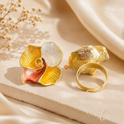 Gold Plated Tricolor Petal Ring