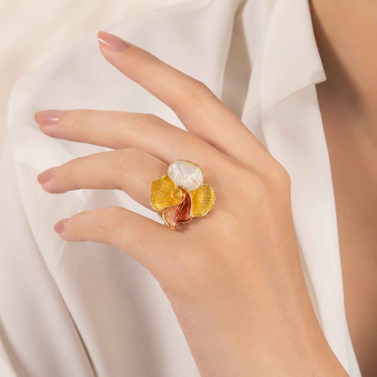 Gold Plated Tricolor Petal Ring