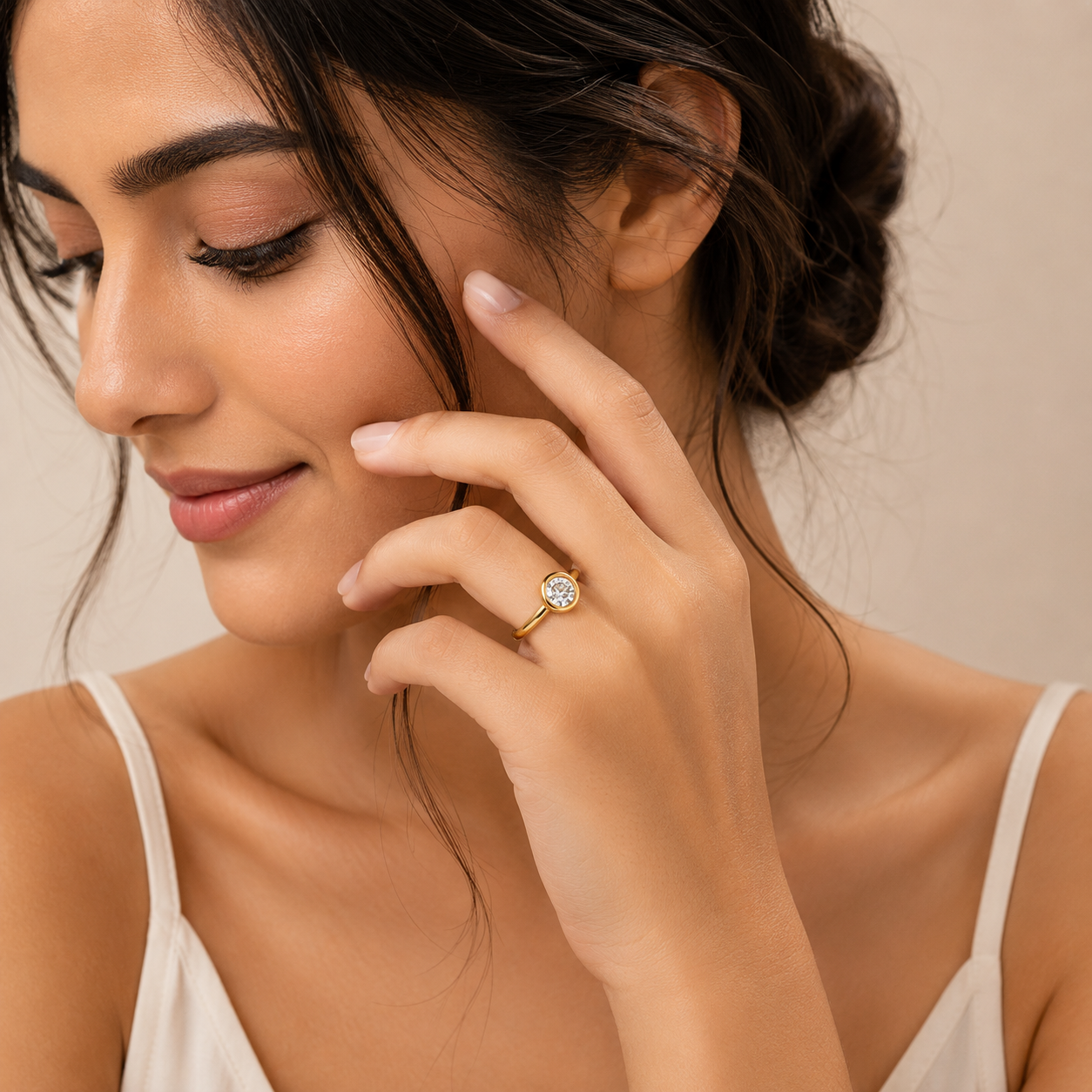 Gold Plated Round Crystal Ring