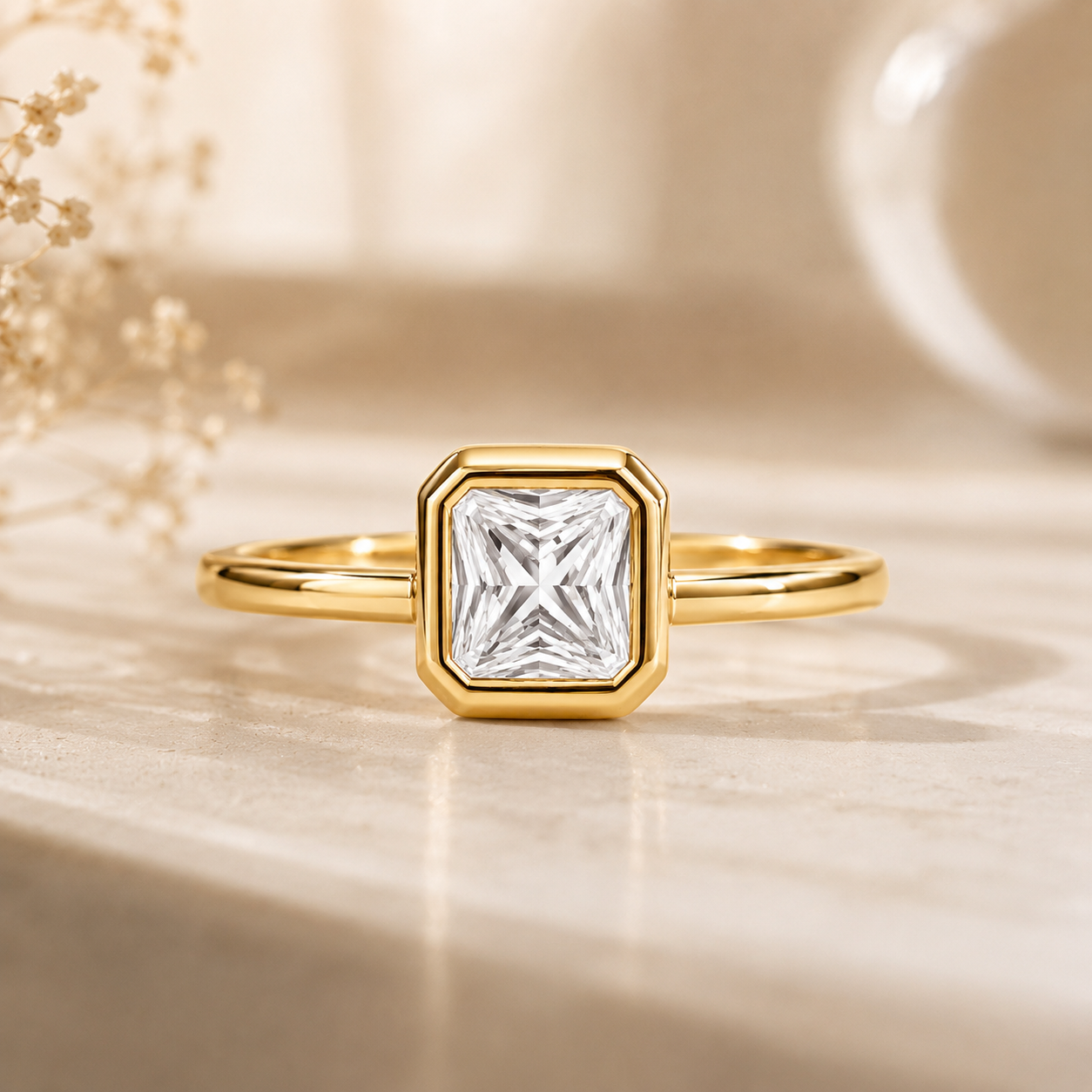 Gold Plated Square Crystal Ring