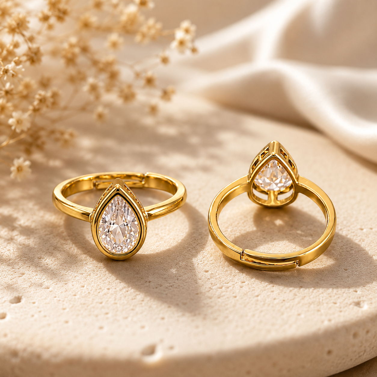 Gold Plated Drop Crystal Ring