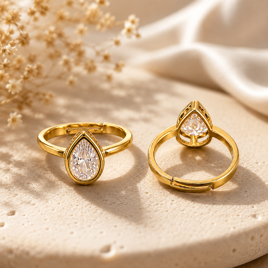 Gold Plated Drop Crystal Ring