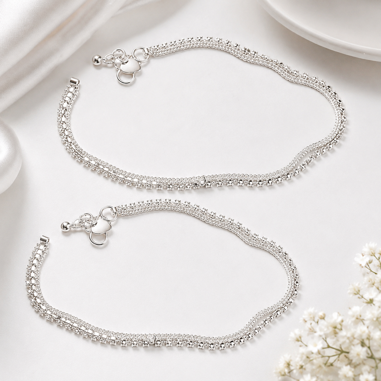 Silver Plated Anklet with zircon stones