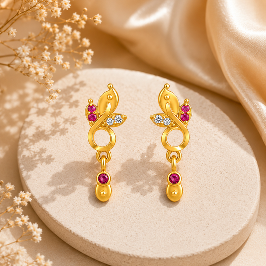 Gold Plated Leaf Design Drop Earring