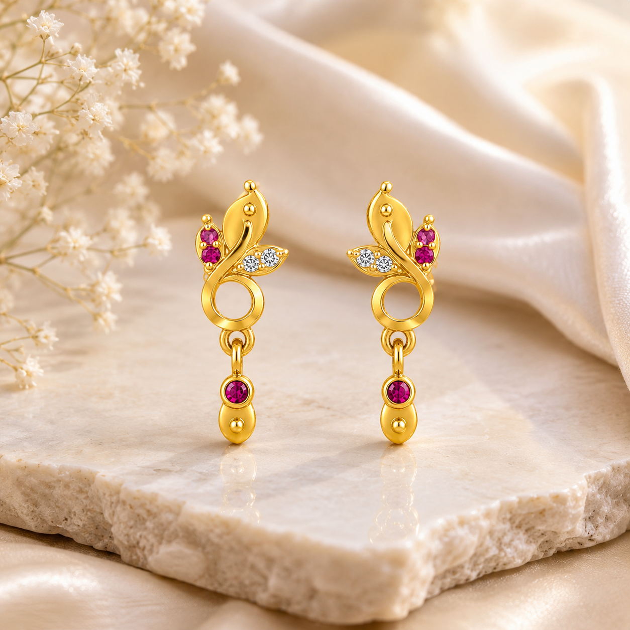 Gold Plated Leaf Design Drop Earring