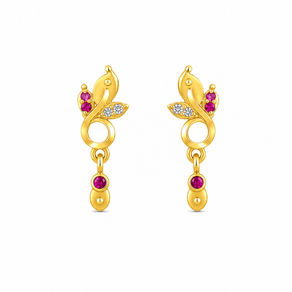 Gold Plated Leaf Design Drop Earring