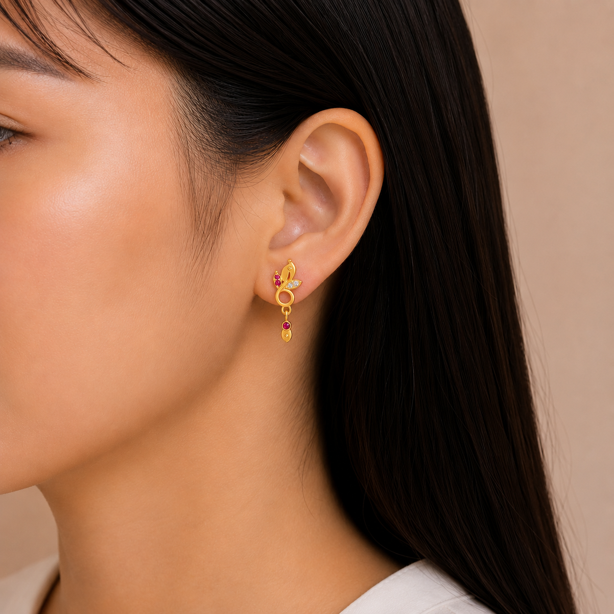 Gold Plated Leaf Design Drop Earring