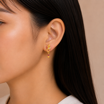 Gold Plated Leaf Design Drop Earring