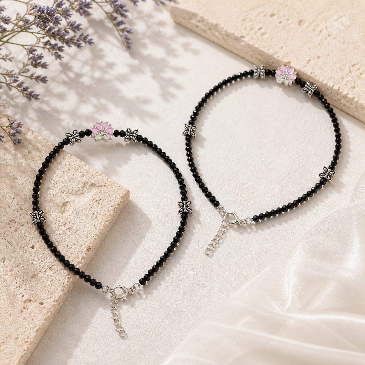 Silver Plated Anklet with Butterflies