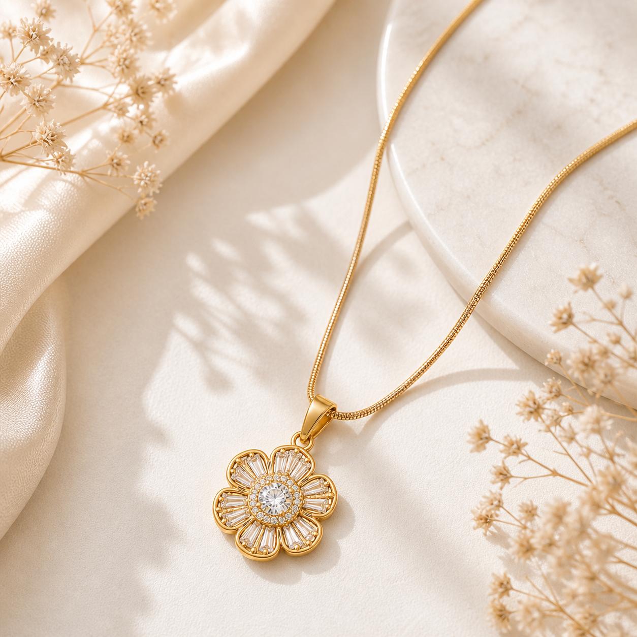 Gold Plated Flower Pendant with Chain