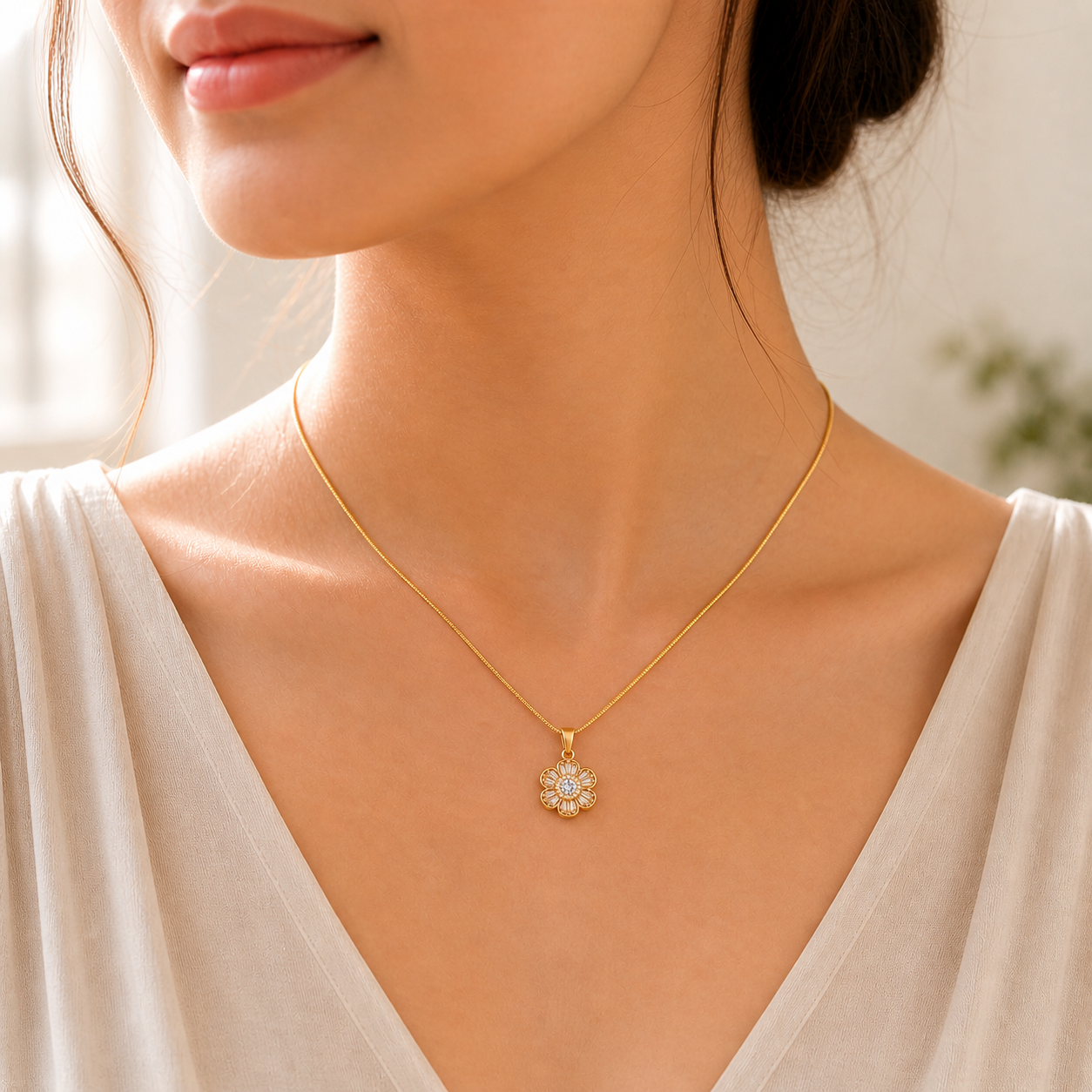 Gold Plated Flower Pendant with Chain
