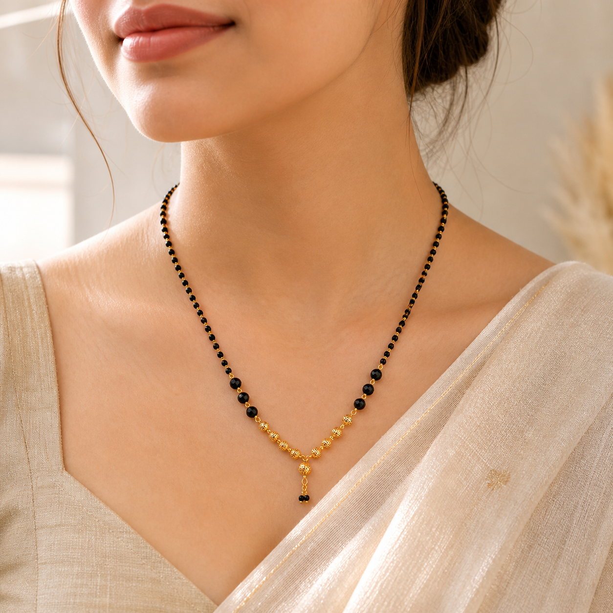 Gold Plated black beads Mangalsutra