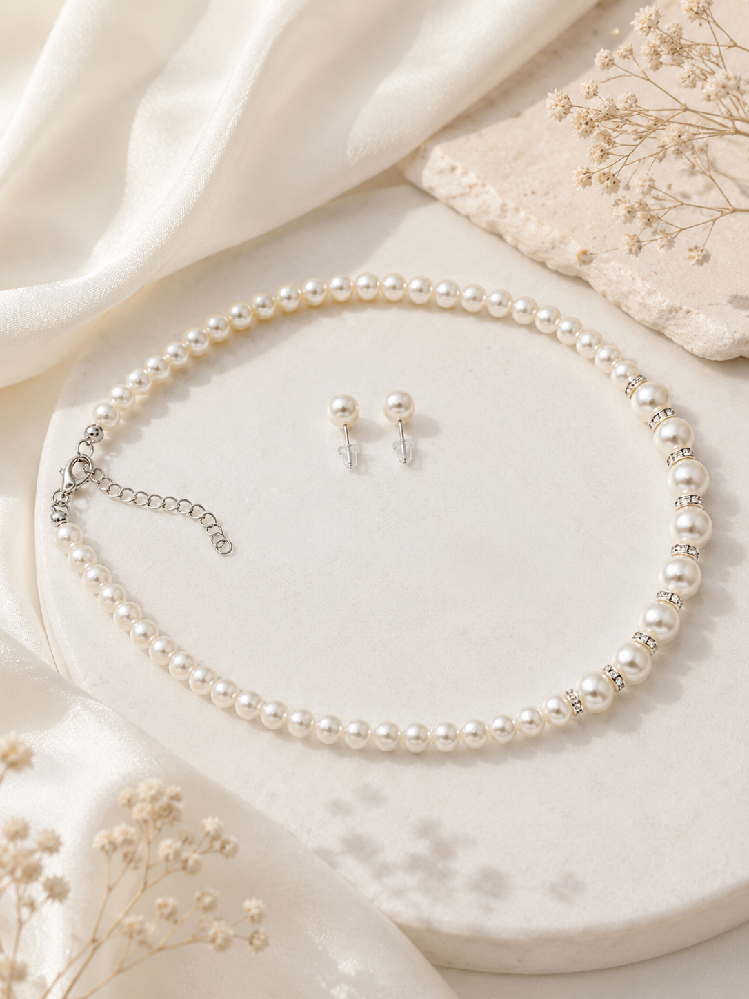 Pearl Necklace Set With Matching Earrings