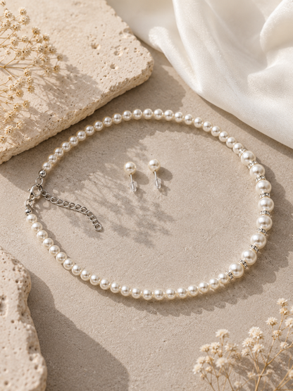 Pearl Necklace Set With Matching Earrings
