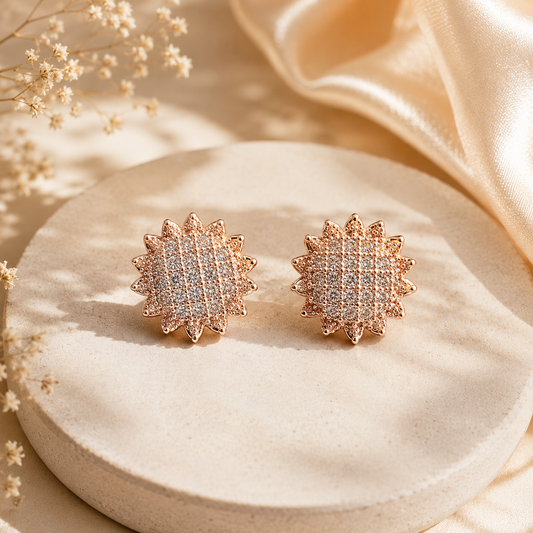 Sun Flower Design Rose Gold Plated Earring