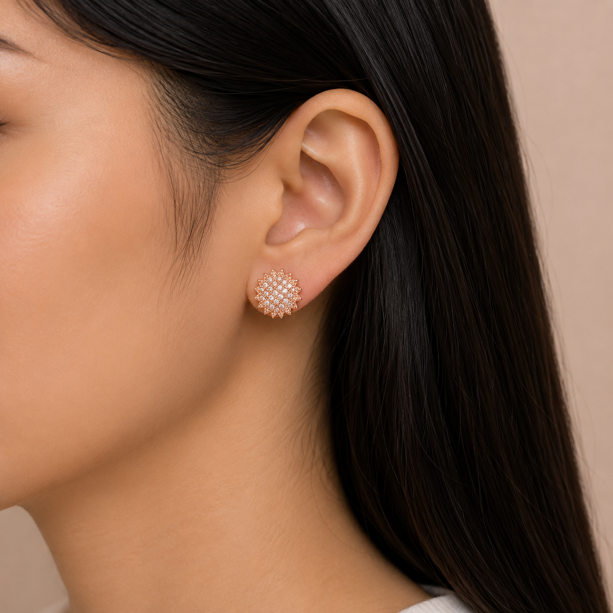 Sun Flower Design Rose Gold Plated Earring