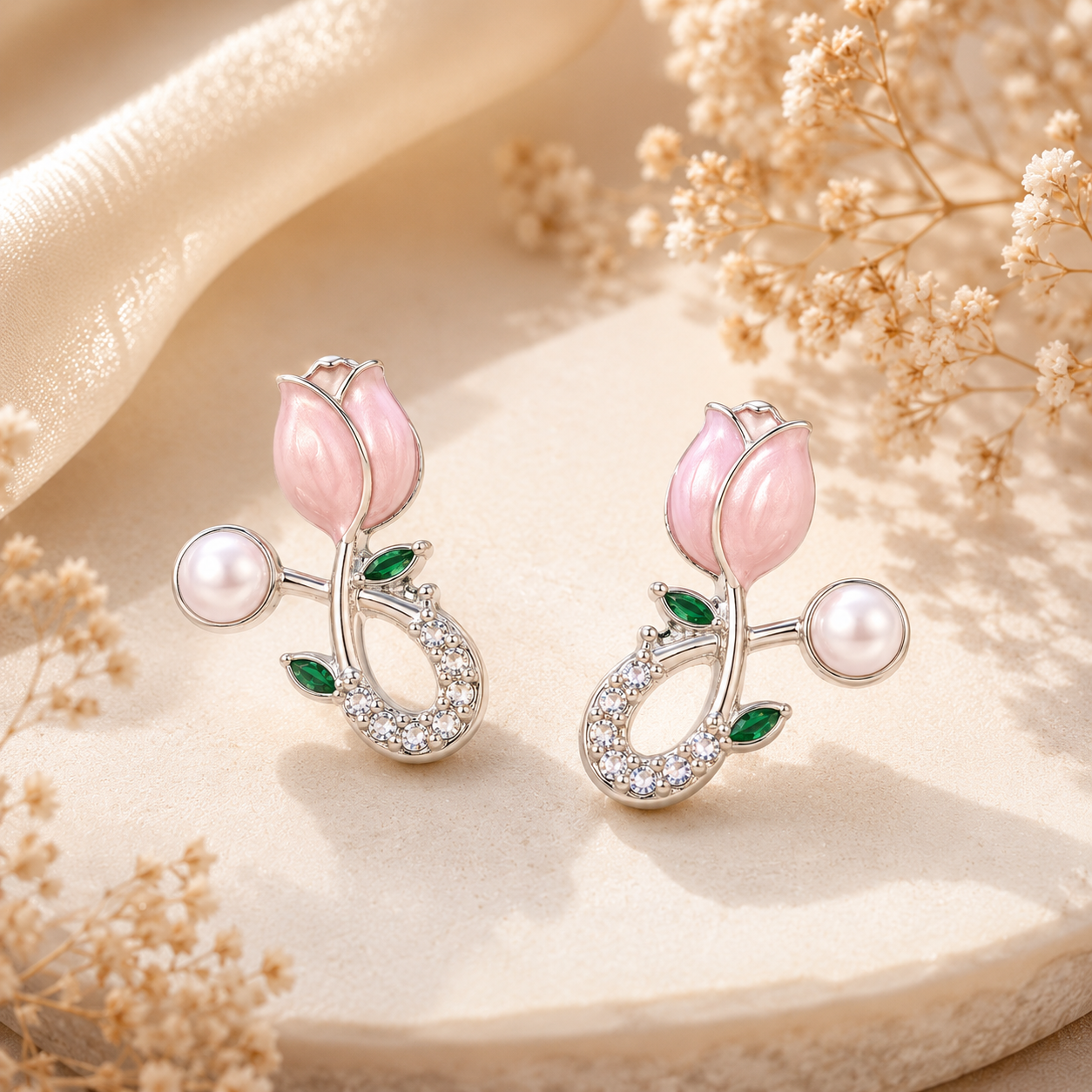Silver Plated Tulip Design Earring