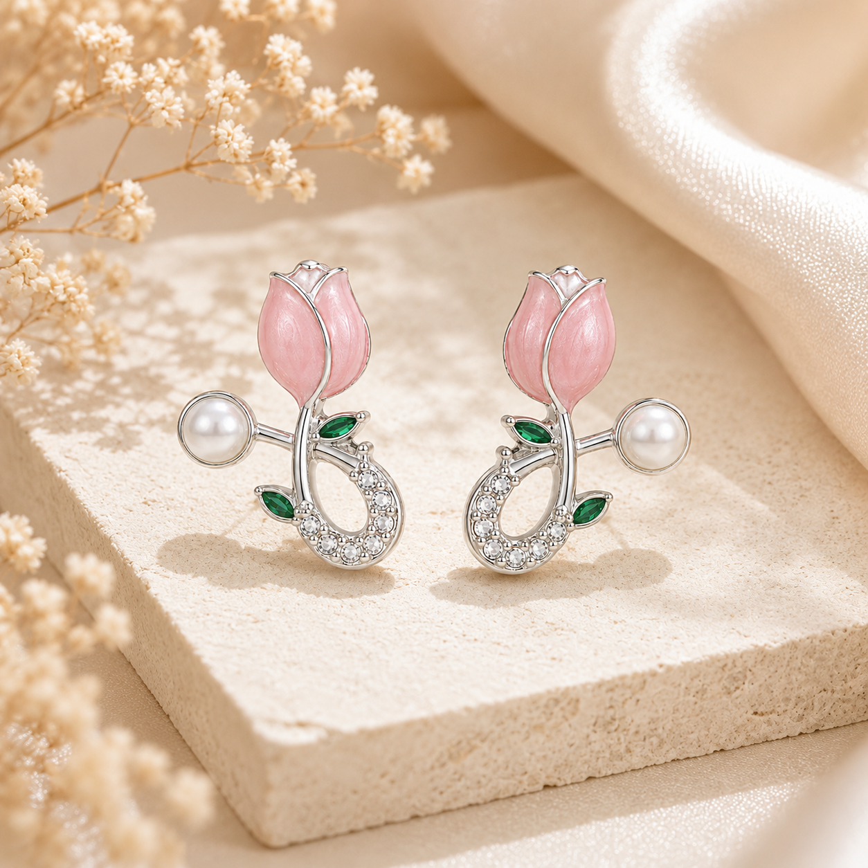 Silver Plated Tulip Design Earring
