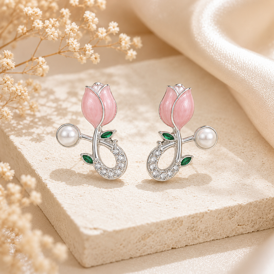 Silver Plated Tulip Design Earring