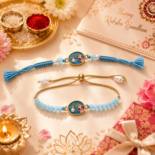 Bhaiya Bhabhi Rakhi Set with Floral Charm