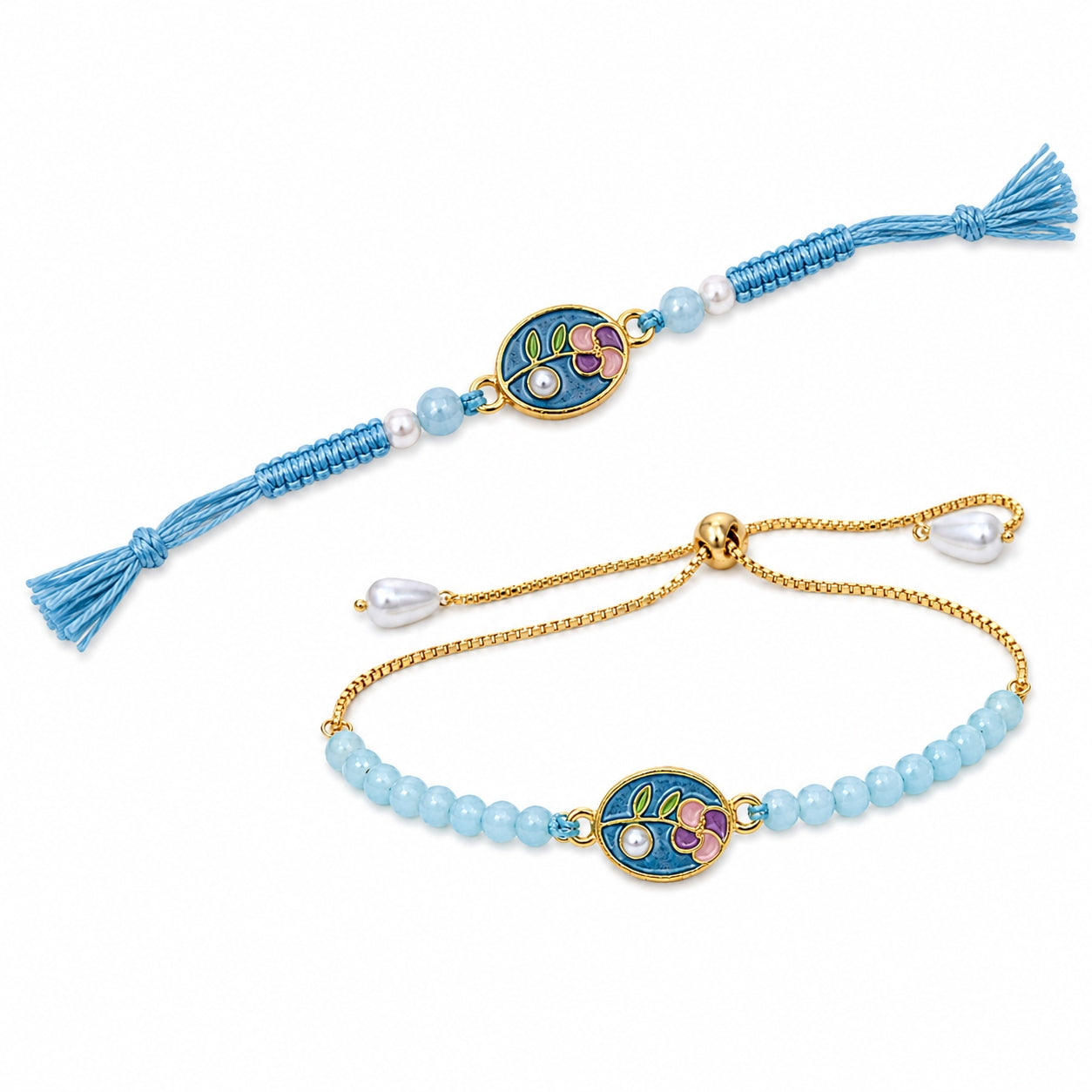 Bhaiya Bhabhi Rakhi Set with Floral Charm