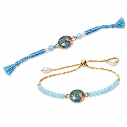 Bhaiya Bhabhi Rakhi Set with Floral Charm
