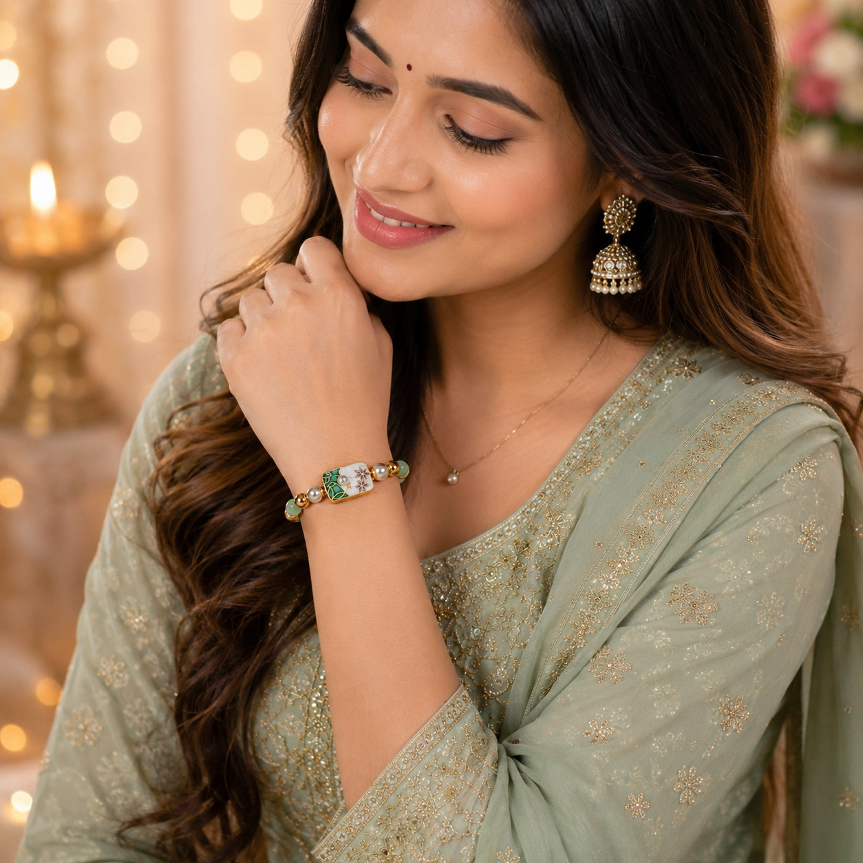 Floral Lumba Rakhi Bracelet for Bhabhi