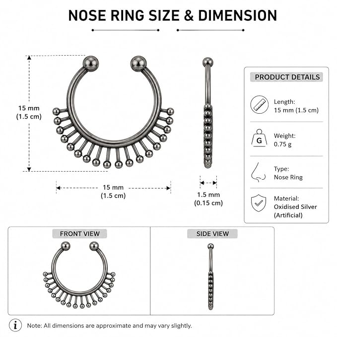 Silver-Tone Fan Design Open Hoop Nose Ring for Women & Girls