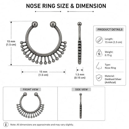 Silver-Tone Fan Design Open Hoop Nose Ring for Women & Girls