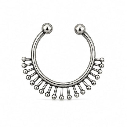 Silver-Tone Fan Design Open Hoop Nose Ring for Women & Girls