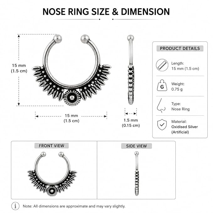 Oxidised Silver-Tone Floral Nose Pin for Women & Girls, Round Engraved Traditional Nath (Copy)