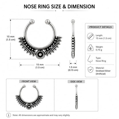Oxidised Silver-Tone Floral Nose Pin for Women & Girls, Round Engraved Traditional Nath (Copy)