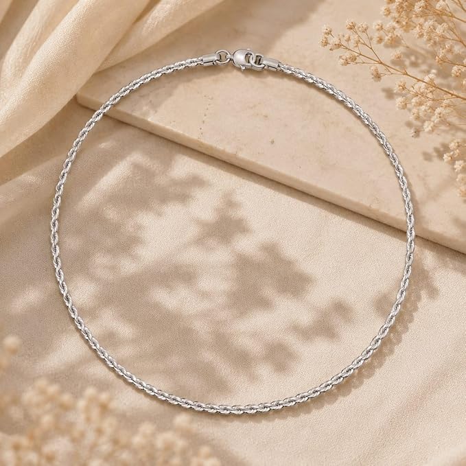 Silver-Tone Artificial Twisted Rope Chain Necklace for Women & Girls