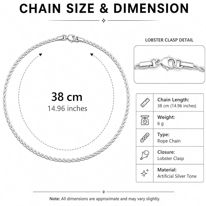 Silver-Tone Artificial Twisted Rope Chain Necklace for Women & Girls
