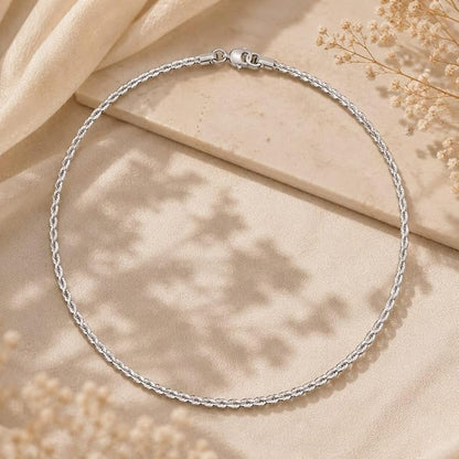 Silver-Tone Artificial Twisted Rope Chain Necklace for Women & Girls