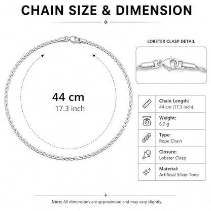Silver-Tone Artificial Twisted Rope Chain Necklace for Women & Girls