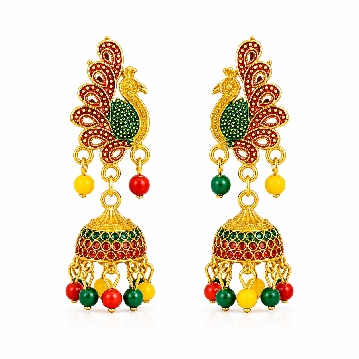 Gold Plated Multicolor Peacock Jhumka Earring