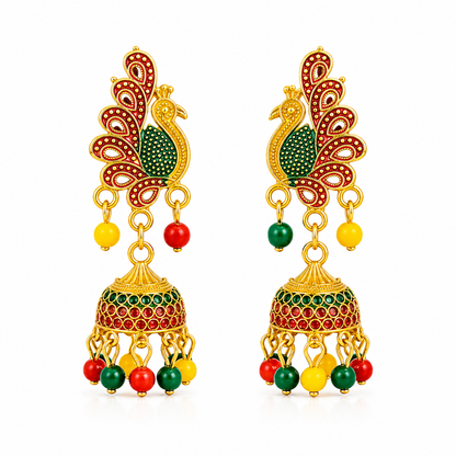 Gold Plated Multicolor Peacock Jhumka Earring