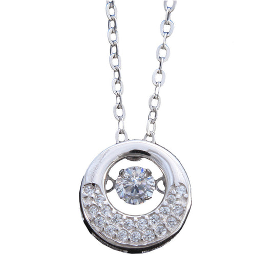 Round studded pendant with dancing stone in middle