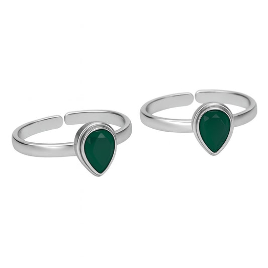 Silver Green Gemstone Design  Toe Ring