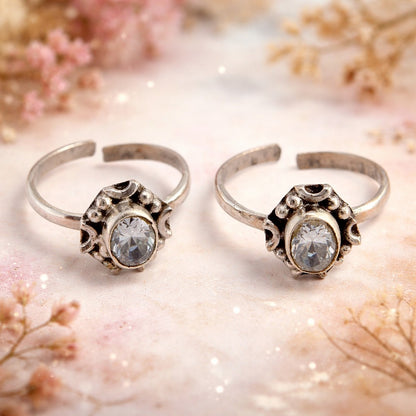 Oxidised Floral Toe Ring