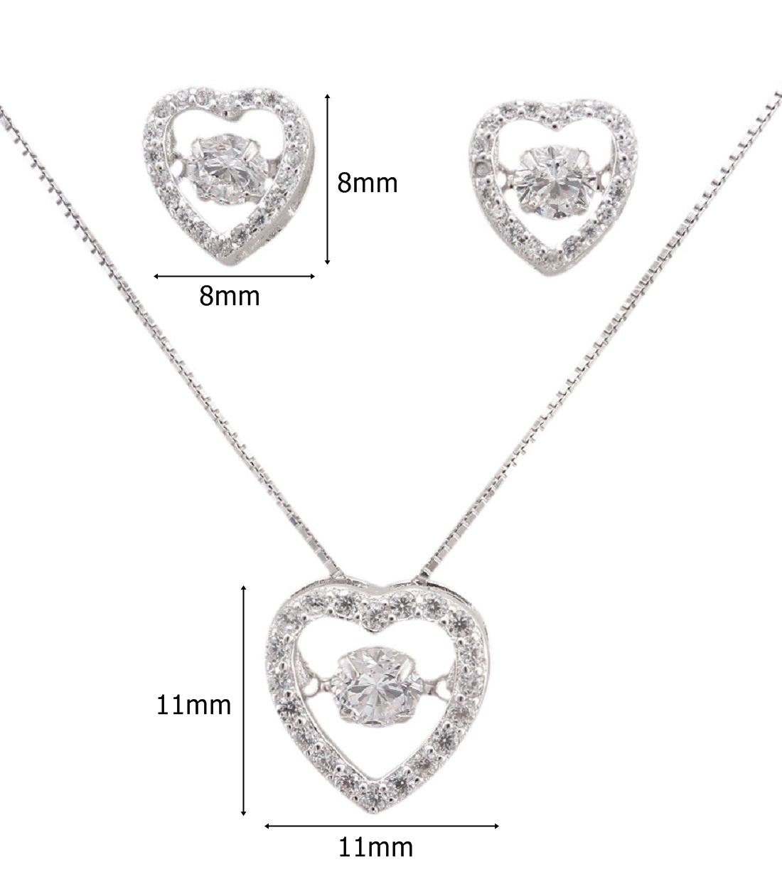 925 Sterling Silver Heart Shape With Dancing Stone Pendant Set For Girls And Women