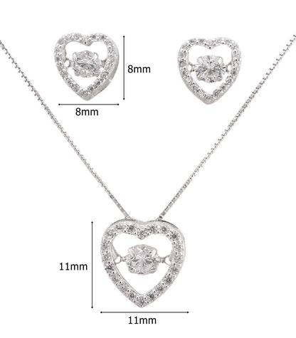 925 Sterling Silver Heart Shape With Dancing Stone Pendant Set For Girls And Women
